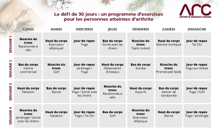 30-day exercise challenge calendar French